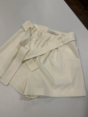 bishop + young Cream Paperbag Waist Belted Shorts